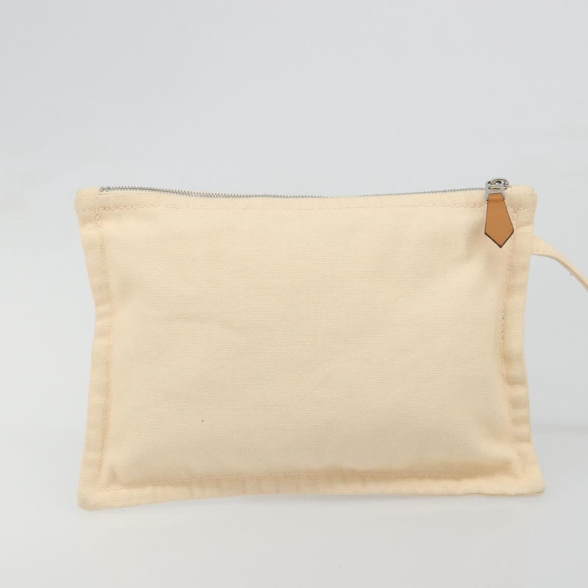 HERMES Paniered Plage MM Hand Bag Canvas Beige Silver Auth ka4782A