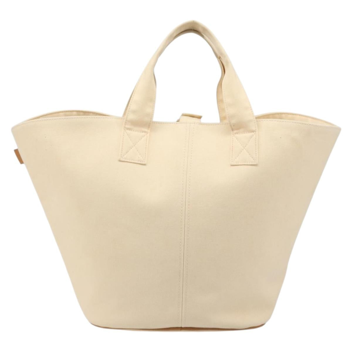 HERMES Paniered Plage MM Hand Bag Canvas Beige Silver Auth ka4782A