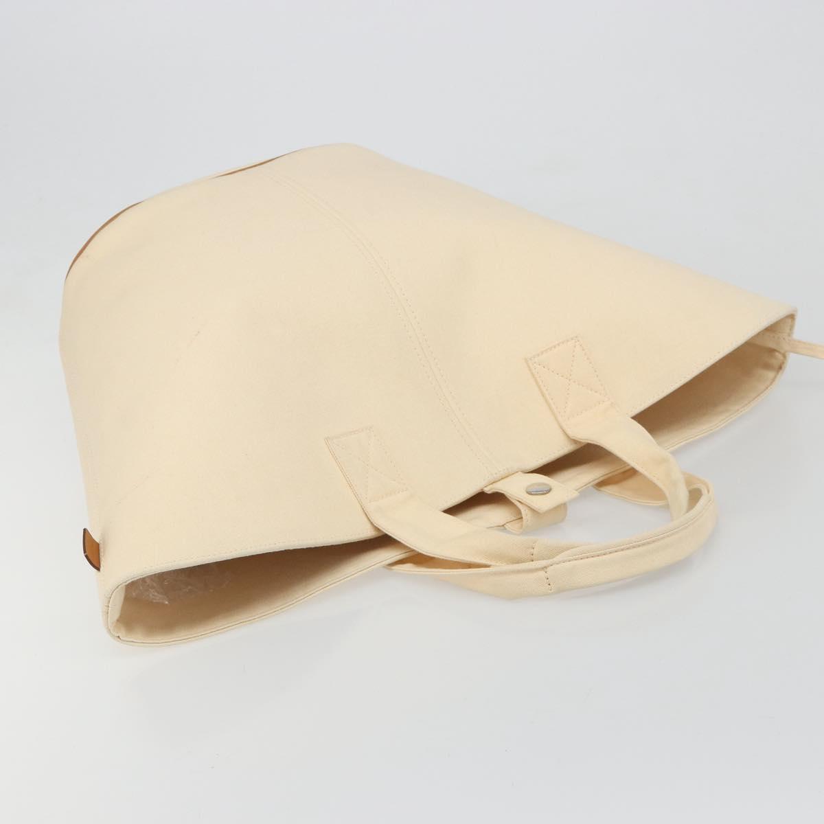 HERMES Paniered Plage MM Hand Bag Canvas Beige Silver Auth ka4782A