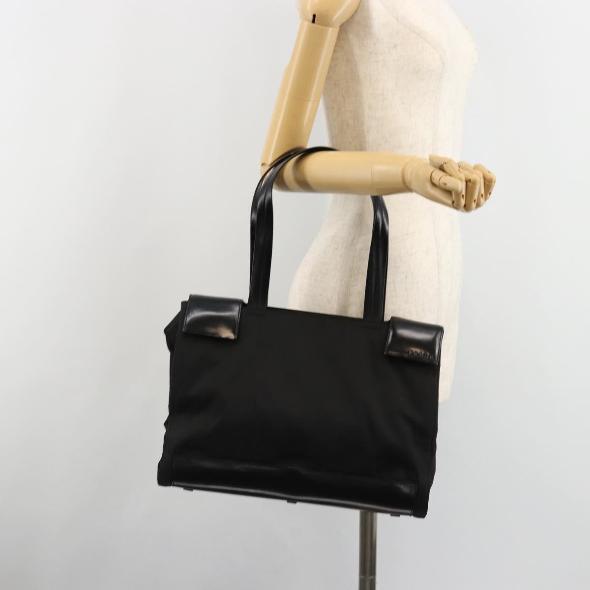PRADA Hand Bag Nylon Black Silver Auth ka4784A