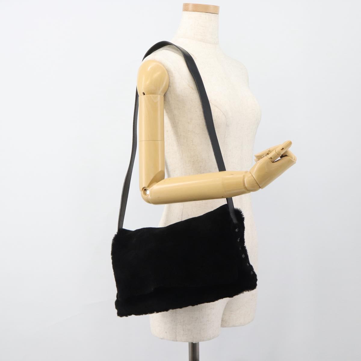 SAINT LAURENT Shoulder Bag Mouton Black Auth ka4788A