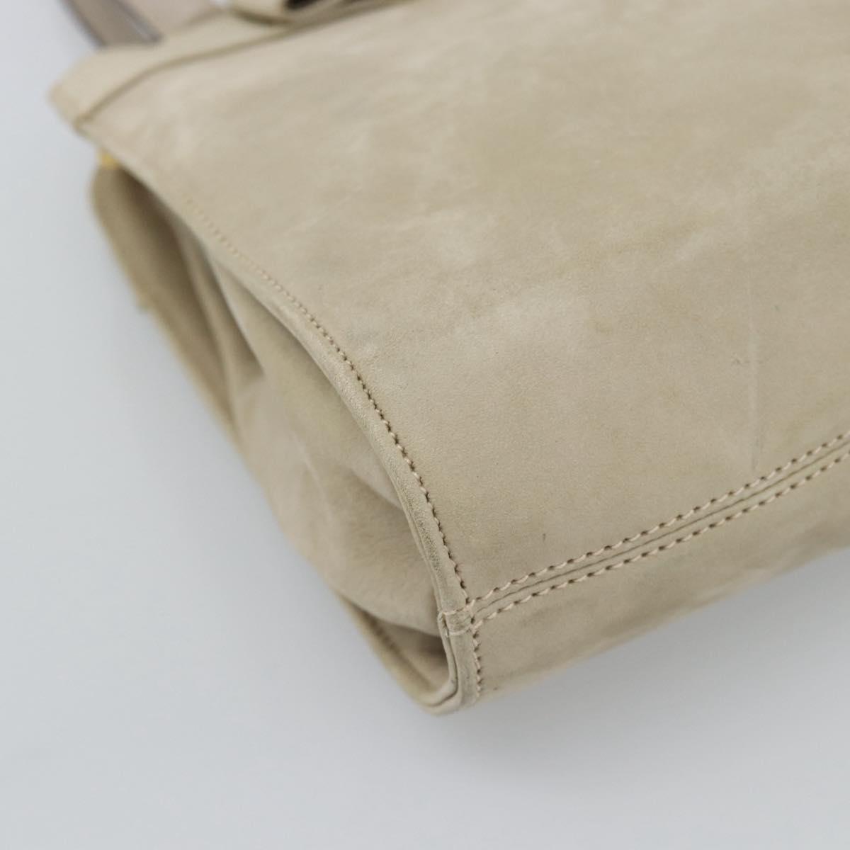 Salvatore Ferragamo Vala Hand Bag Suede Beige Gold Auth ka4791