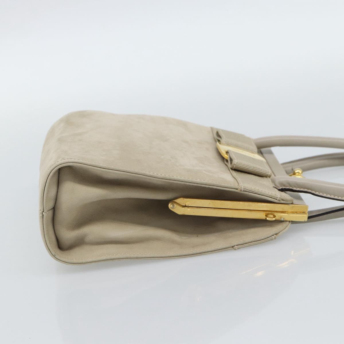 Salvatore Ferragamo Vala Hand Bag Suede Beige Gold Auth ka4791