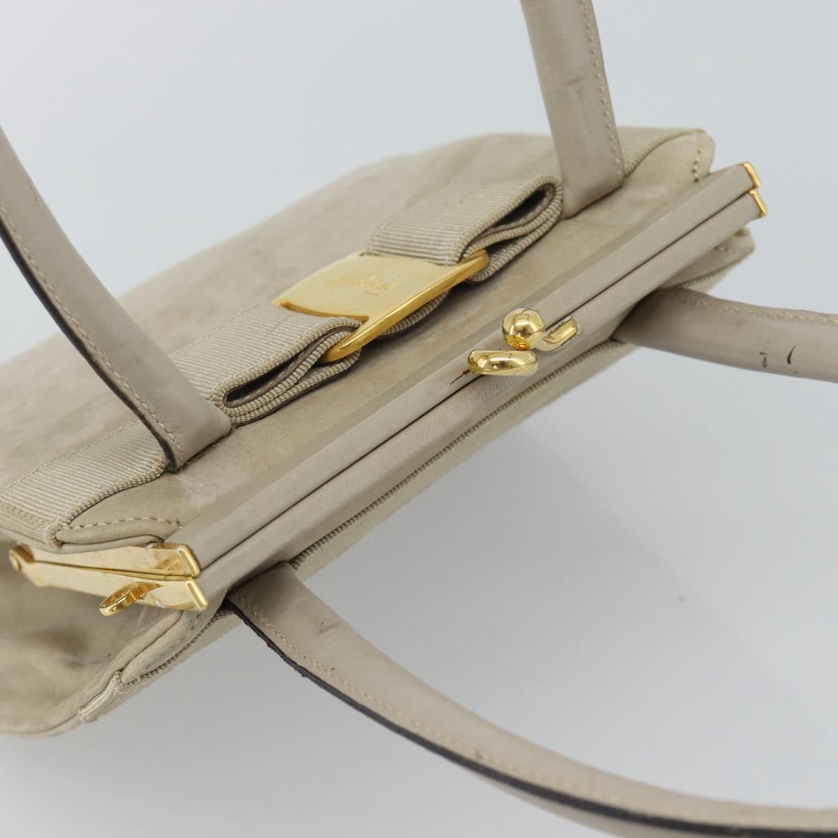 Salvatore Ferragamo Vala Hand Bag Suede Beige Gold Auth ka4791