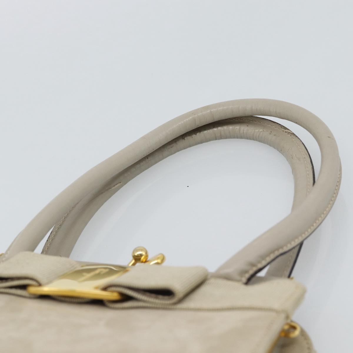 Salvatore Ferragamo Vala Hand Bag Suede Beige Gold Auth ka4791