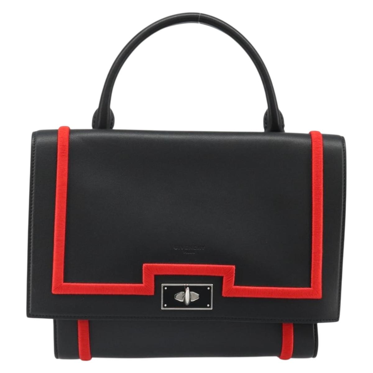 GIVENCHY Hand Bag Leather 2way Black Silver Auth ka4793A