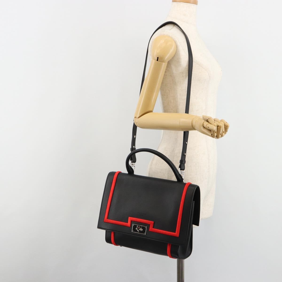 GIVENCHY Hand Bag Leather 2way Black Silver Auth ka4793A
