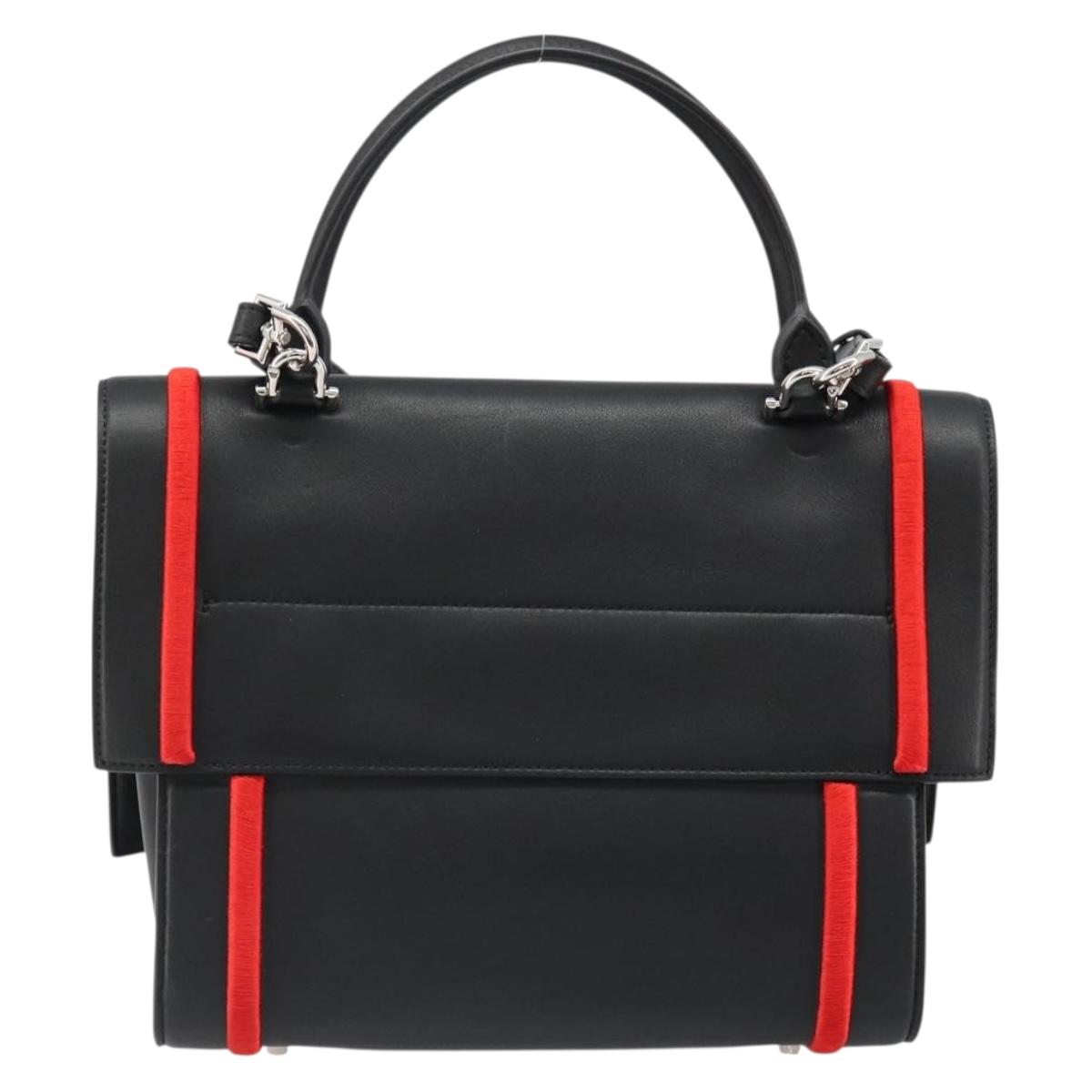 GIVENCHY Hand Bag Leather 2way Black Silver Auth ka4793A