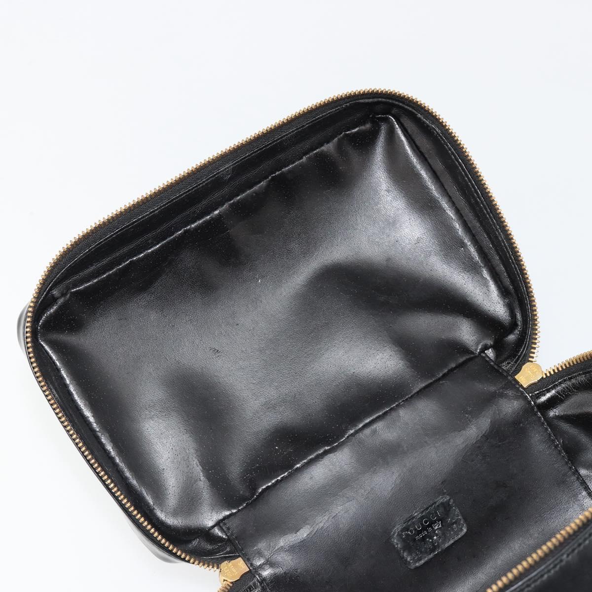 GUCCI Vanity Hand Bag Leather Black Gold 032 1956 0150 Auth ka4794
