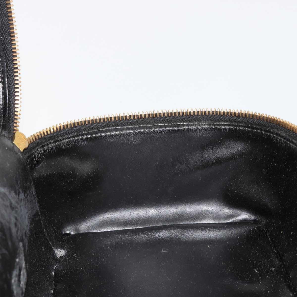 GUCCI Vanity Hand Bag Leather Black Gold 032 1956 0150 Auth ka4794