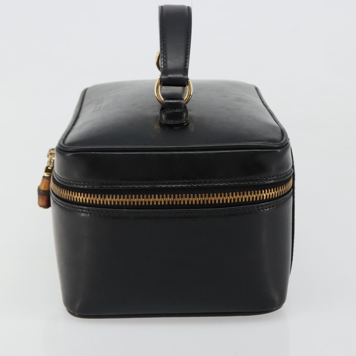 GUCCI Vanity Hand Bag Leather Black Gold 032 1956 0150 Auth ka4794