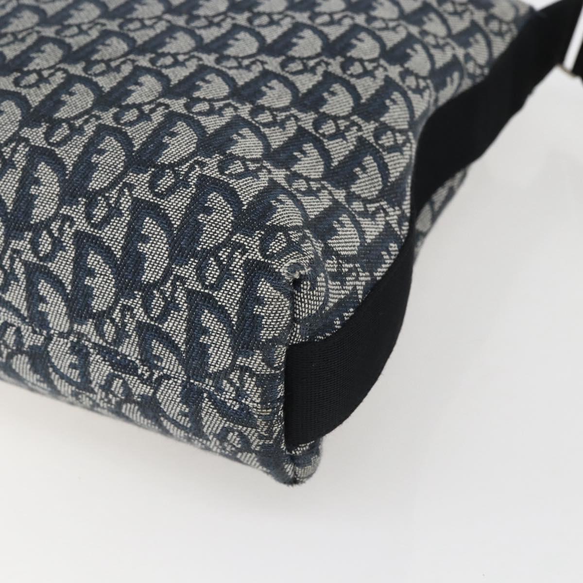Christian Dior Trotter Canvas Shoulder Bag Navy Silver Auth ka480