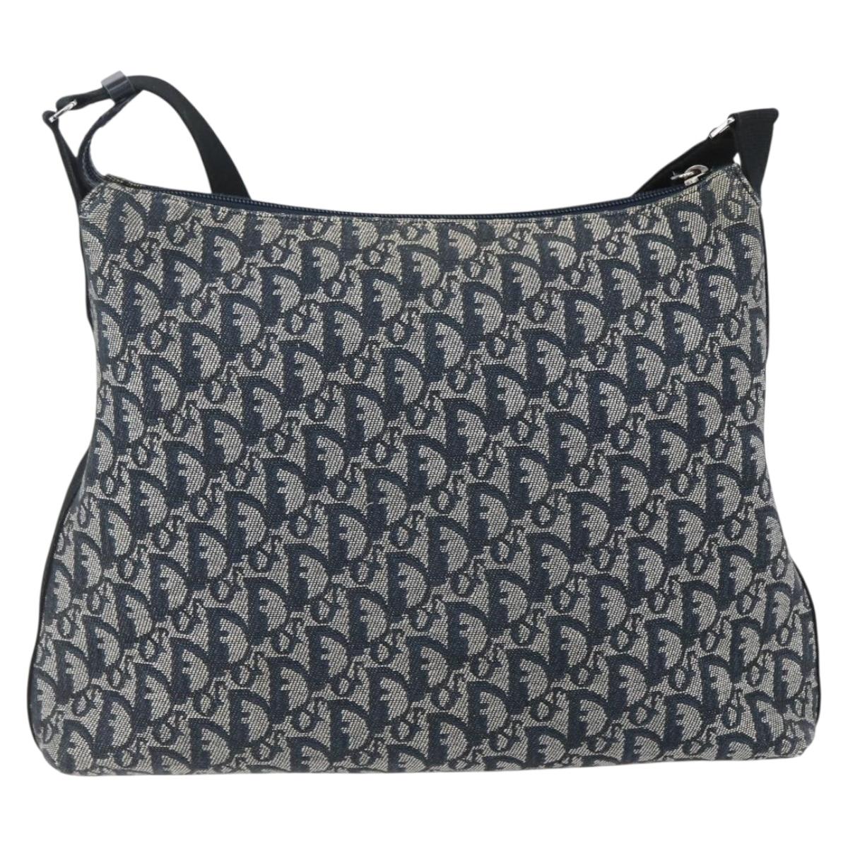 Christian Dior Trotter Canvas Shoulder Bag Navy Silver Auth ka480