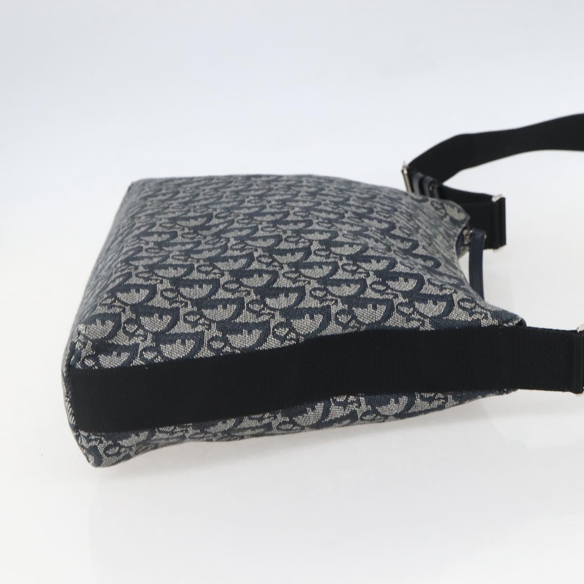 Christian Dior Trotter Canvas Shoulder Bag Navy Silver Auth ka480