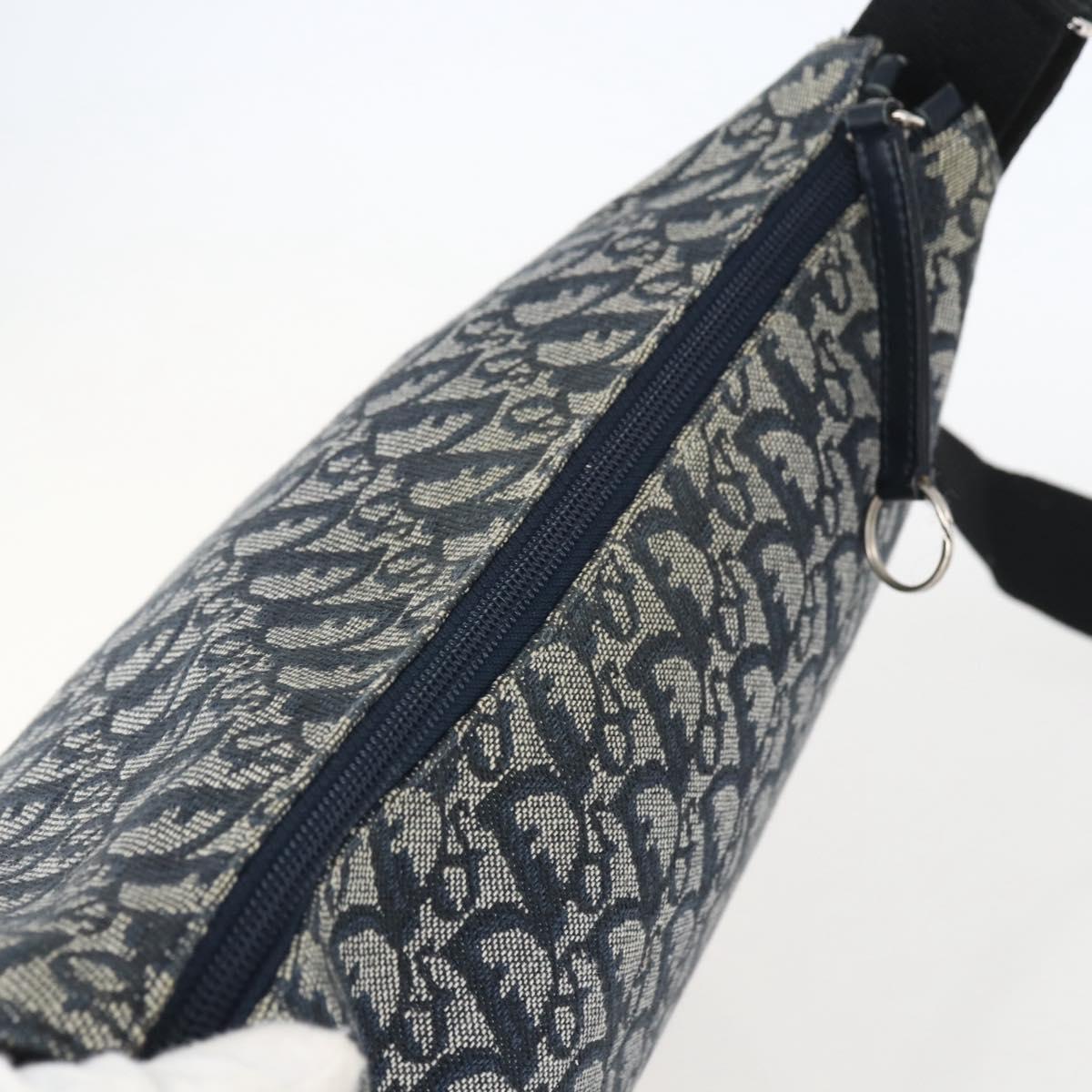 Christian Dior Trotter Canvas Shoulder Bag Navy Silver Auth ka480
