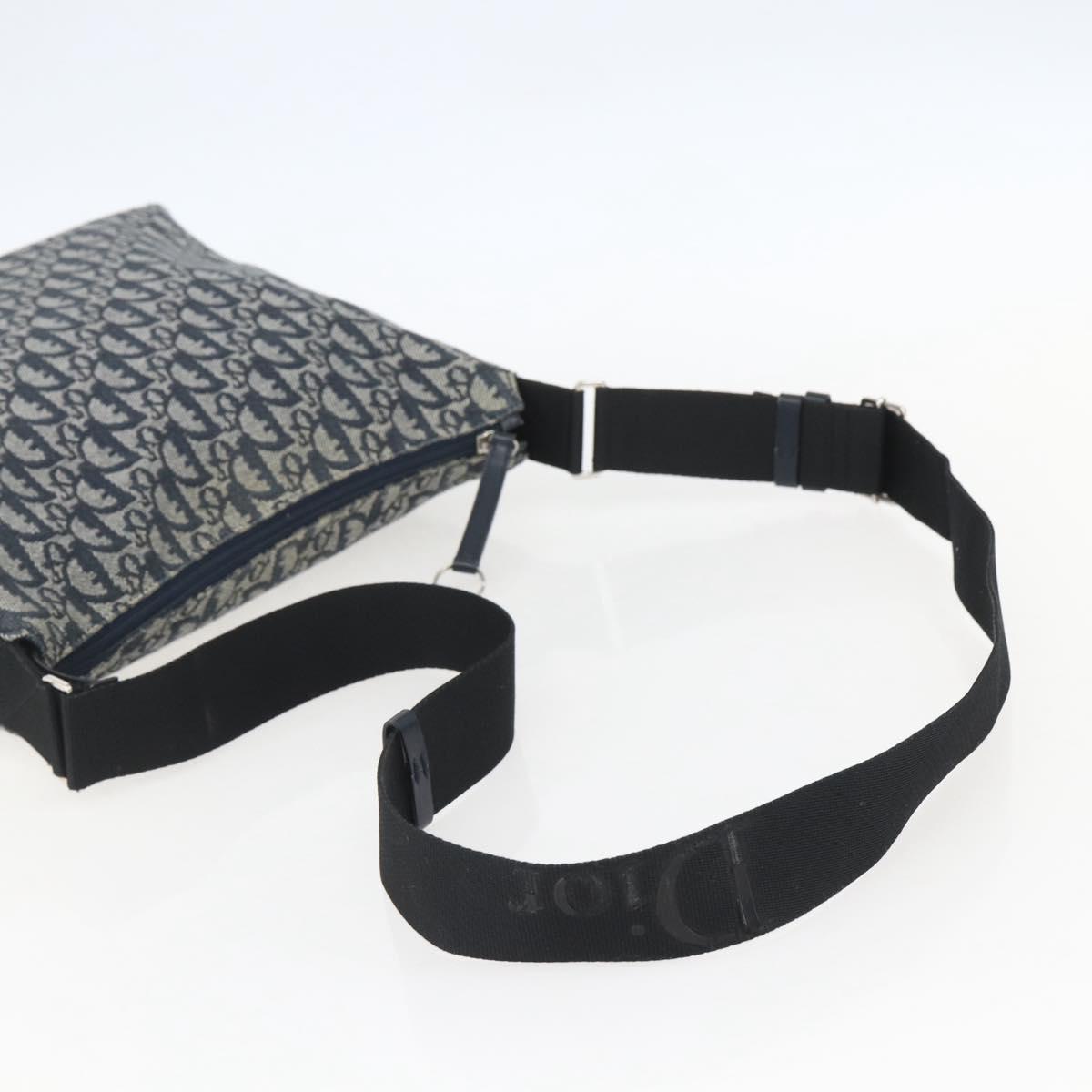 Christian Dior Trotter Canvas Shoulder Bag Navy Silver Auth ka480