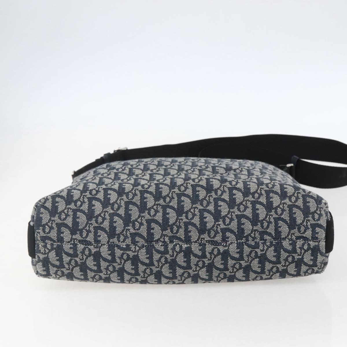 Christian Dior Trotter Canvas Shoulder Bag Navy Silver Auth ka480