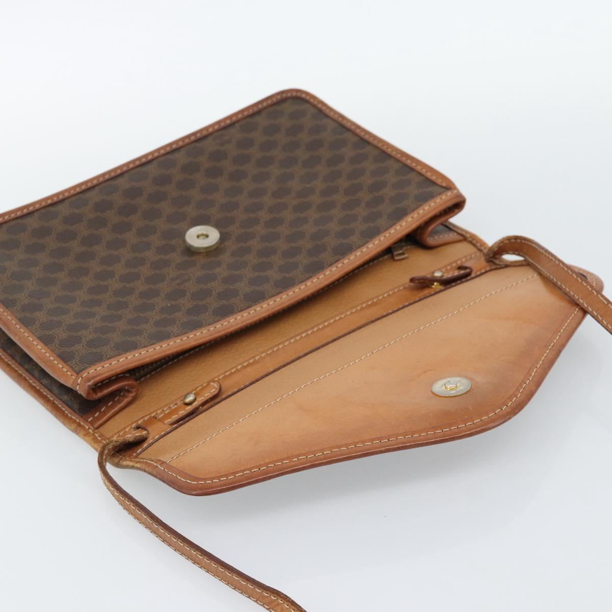 CELINE Macadam Canvas Shoulder Bag PVC Leather Brown Gold Auth ka4803