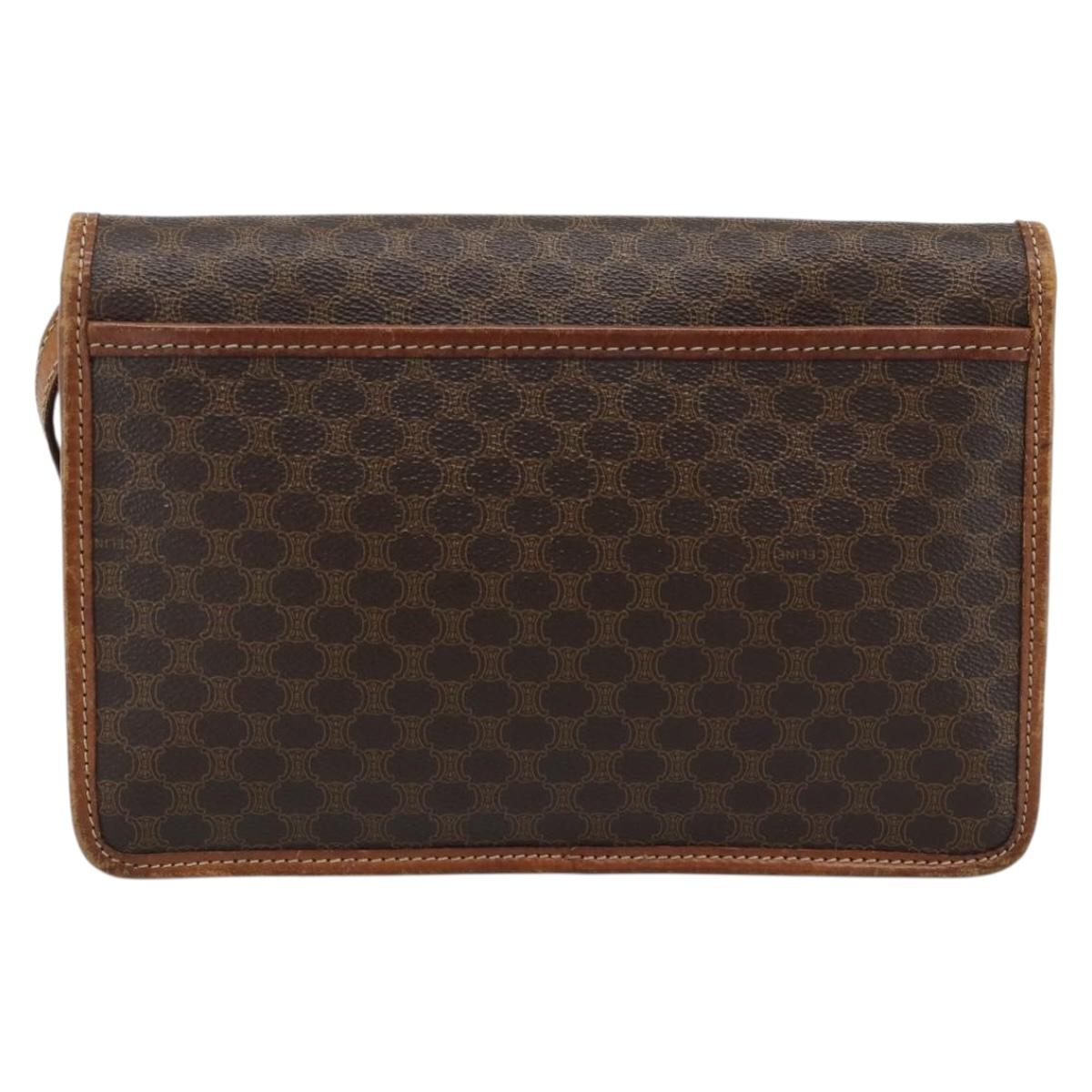 CELINE Macadam Canvas Shoulder Bag PVC Leather Brown Gold Auth ka4803