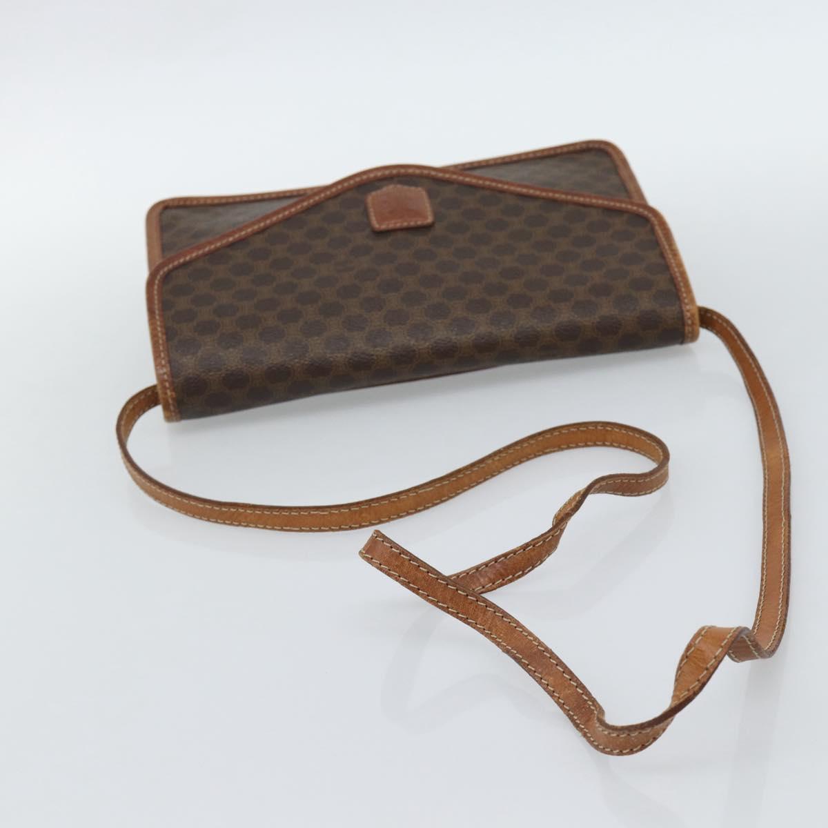 CELINE Macadam Canvas Shoulder Bag PVC Leather Brown Gold Auth ka4803
