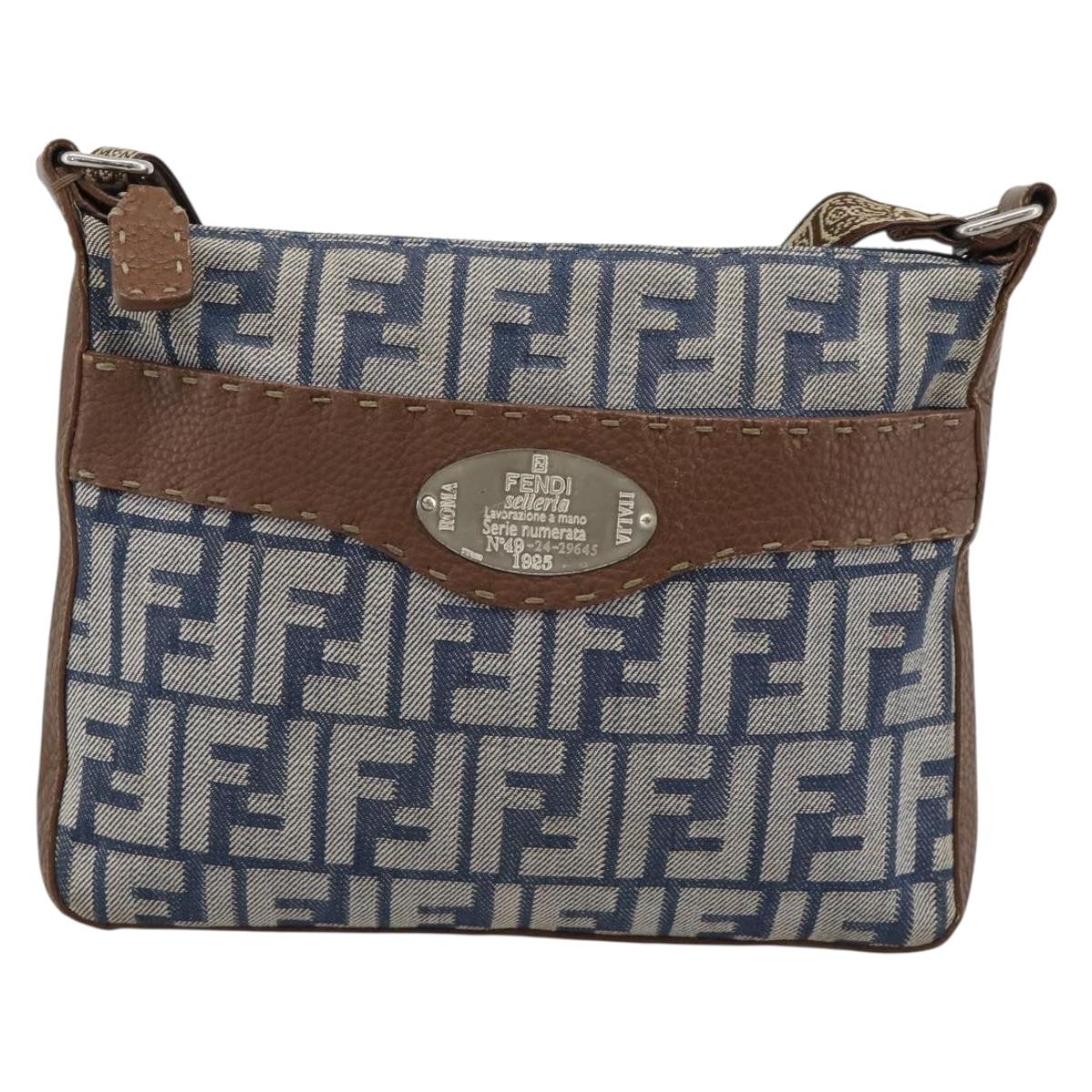 FENDI Zucca Canvas Celeria Shoulder Bag Blue Silver Auth ka4804A