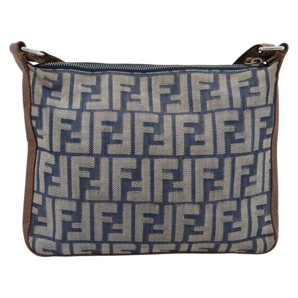 FENDI Zucca Canvas Celeria Shoulder Bag Blue Silver Auth ka4804A
