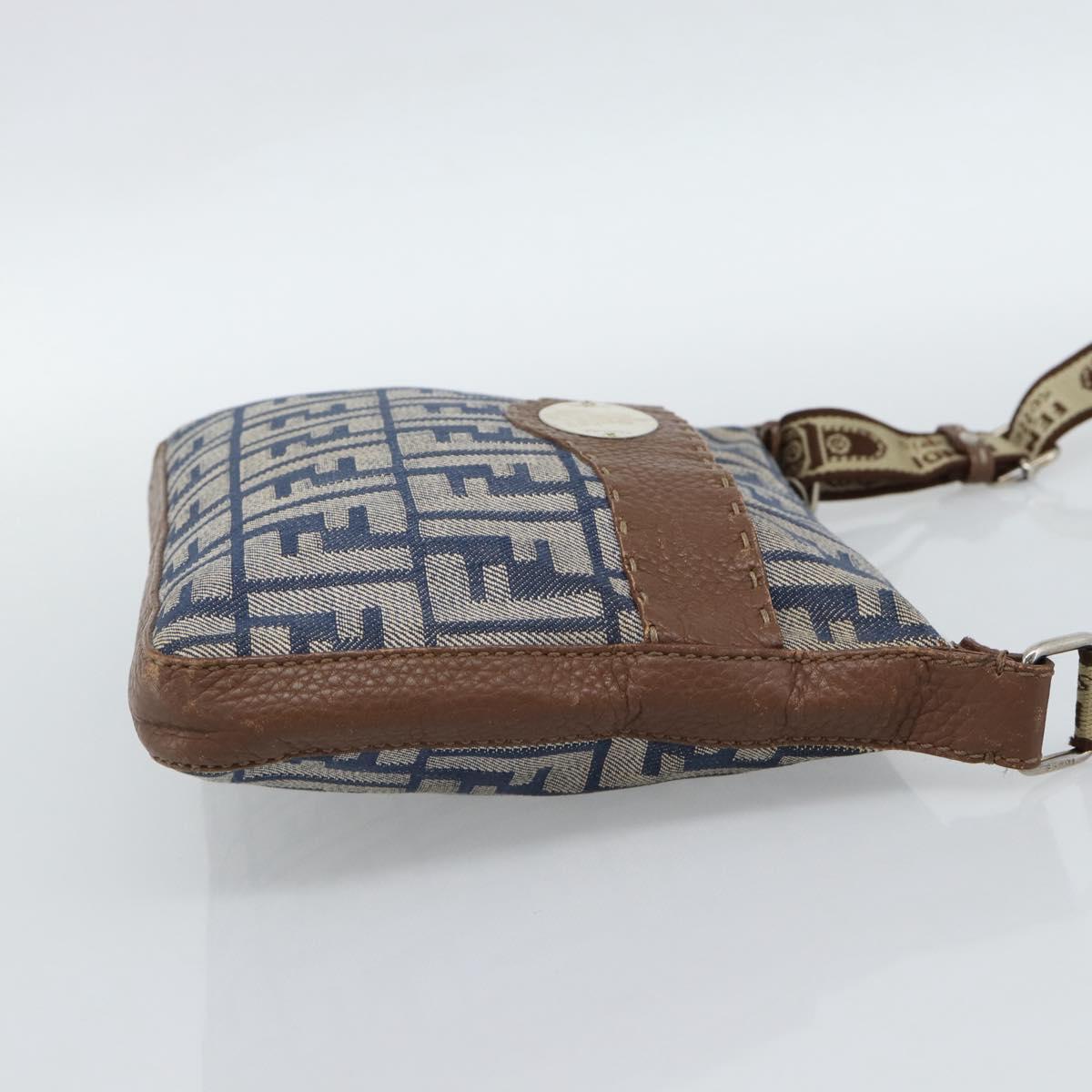 FENDI Zucca Canvas Celeria Shoulder Bag Blue Silver Auth ka4804A