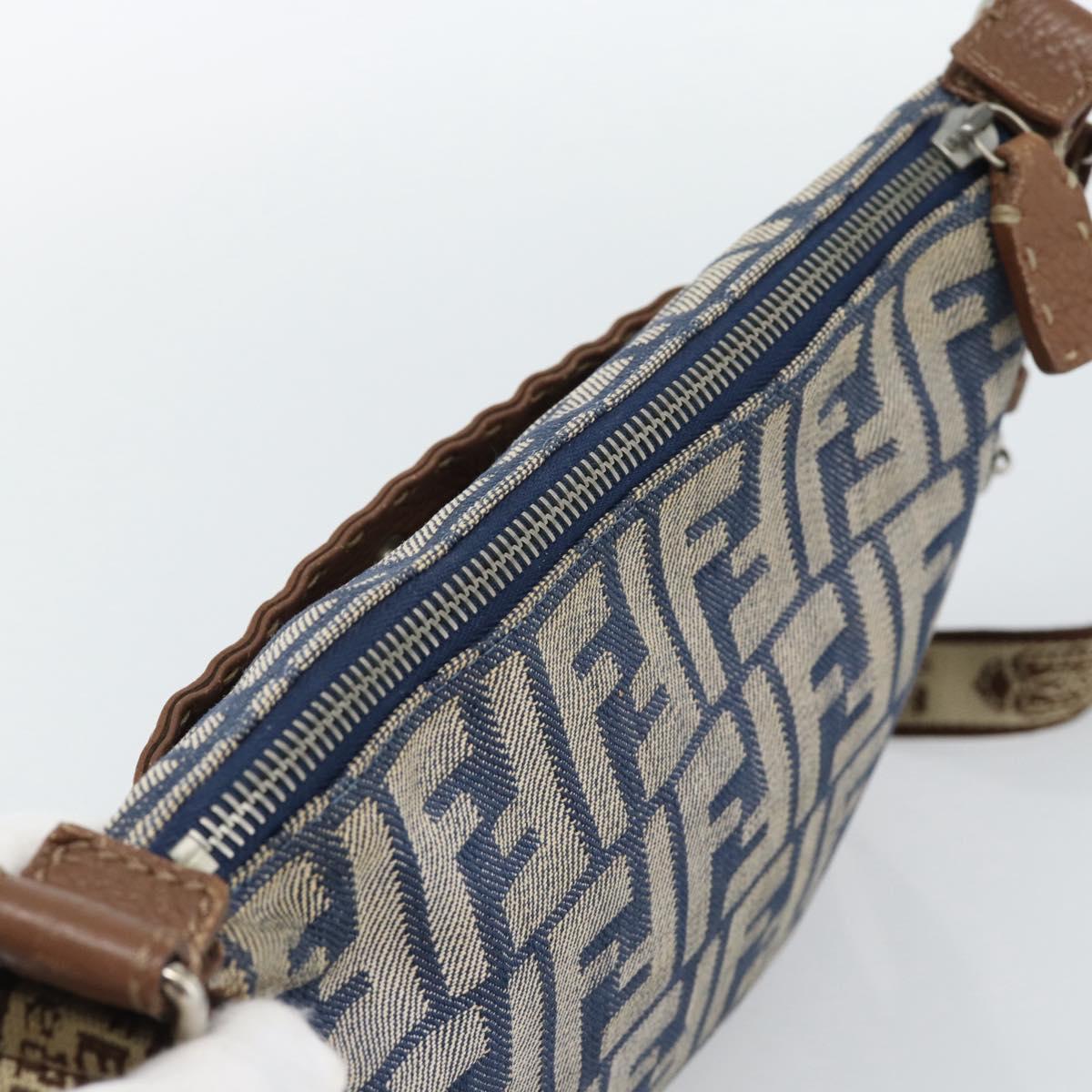 FENDI Zucca Canvas Celeria Shoulder Bag Blue Silver Auth ka4804A