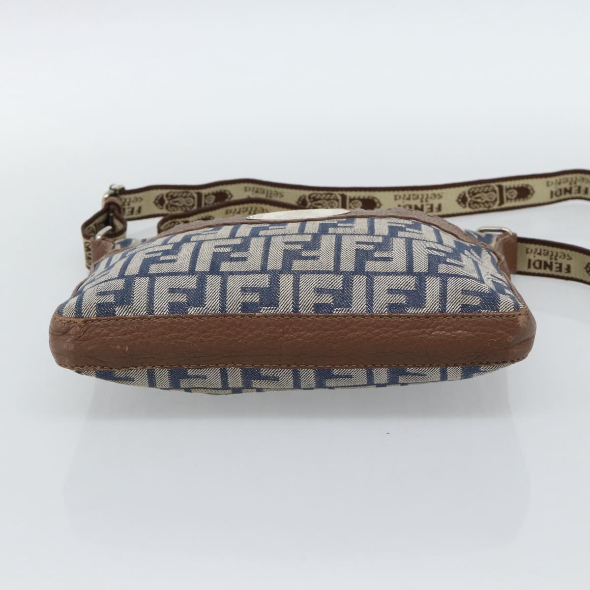 FENDI Zucca Canvas Celeria Shoulder Bag Blue Silver Auth ka4804A