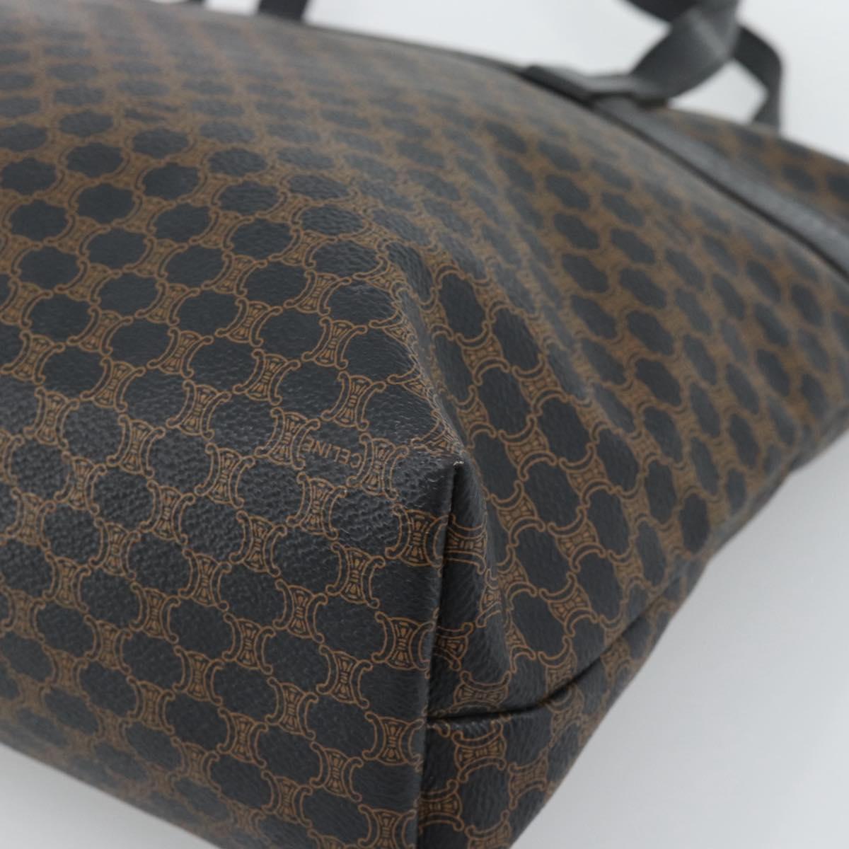 CELINE Macadam Canvas Tote Bag PVC Leather Black Gold Auth ka4807