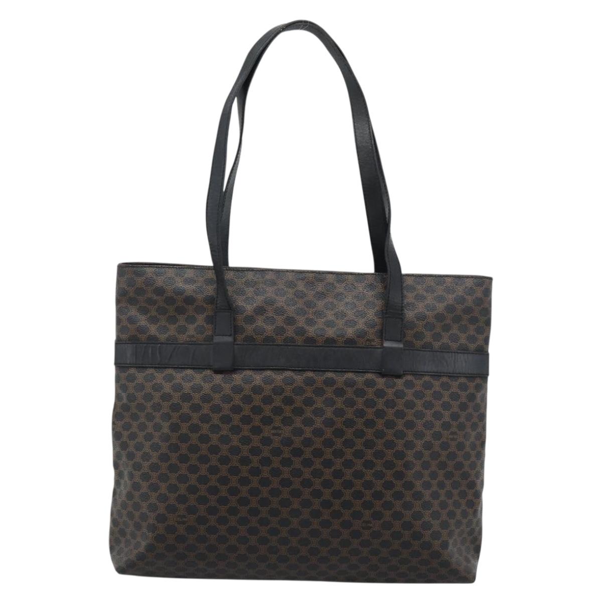 CELINE Macadam Canvas Tote Bag PVC Leather Black Gold Auth ka4807