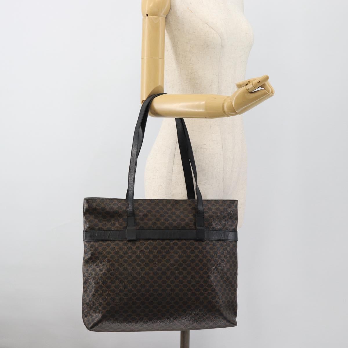 CELINE Macadam Canvas Tote Bag PVC Leather Black Gold Auth ka4807