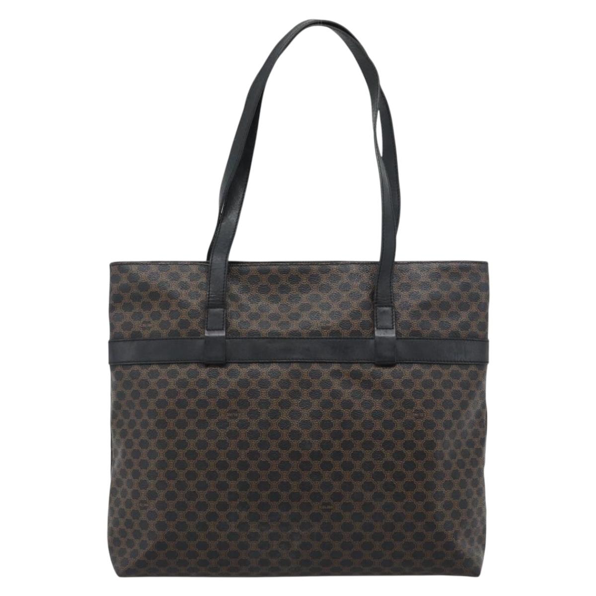 CELINE Macadam Canvas Tote Bag PVC Leather Black Gold Auth ka4807
