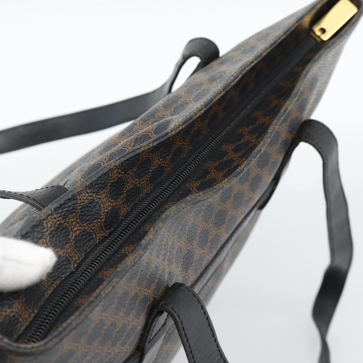 CELINE Macadam Canvas Tote Bag PVC Leather Black Gold Auth ka4807