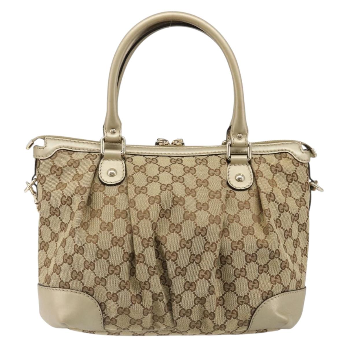 GUCCI GG Canvas Hand Bag 2way Beige Gold 247902 Auth ka4810A