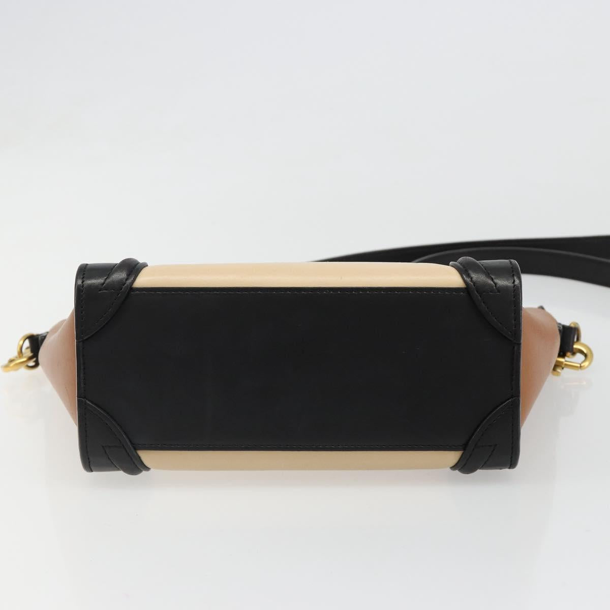 CELINE Luggage Nano Micro Mini Hand Bag Leather 2way Beige Gold Auth ka4812V