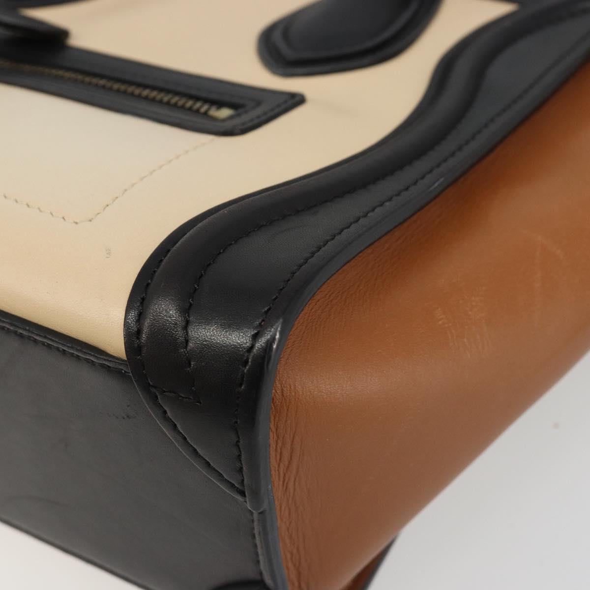 CELINE Luggage Nano Micro Mini Hand Bag Leather 2way Beige Gold Auth ka4812V