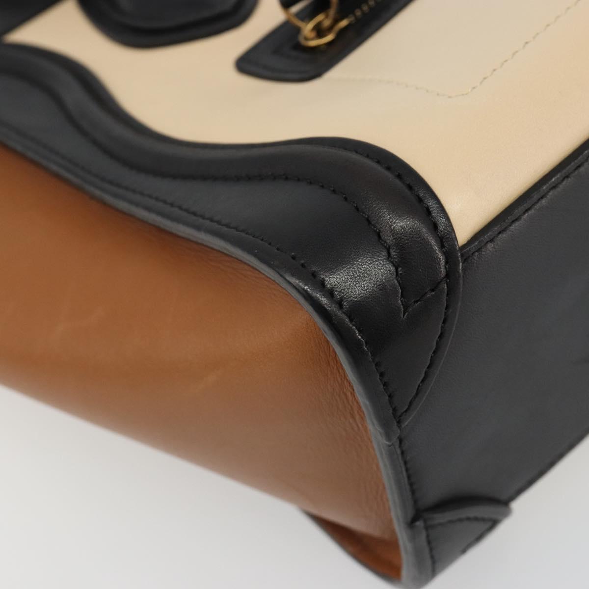 CELINE Luggage Nano Micro Mini Hand Bag Leather 2way Beige Gold Auth ka4812V