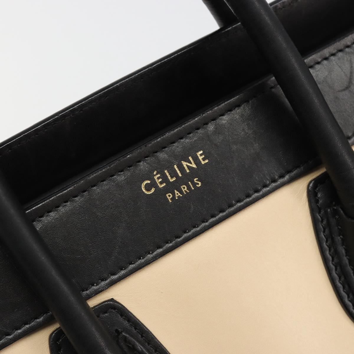 CELINE Luggage Nano Micro Mini Hand Bag Leather 2way Beige Gold Auth ka4812V