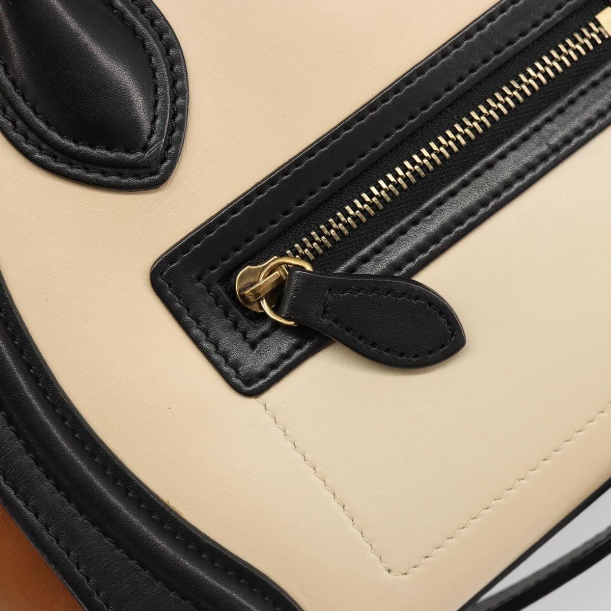 CELINE Luggage Nano Micro Mini Hand Bag Leather 2way Beige Gold Auth ka4812V
