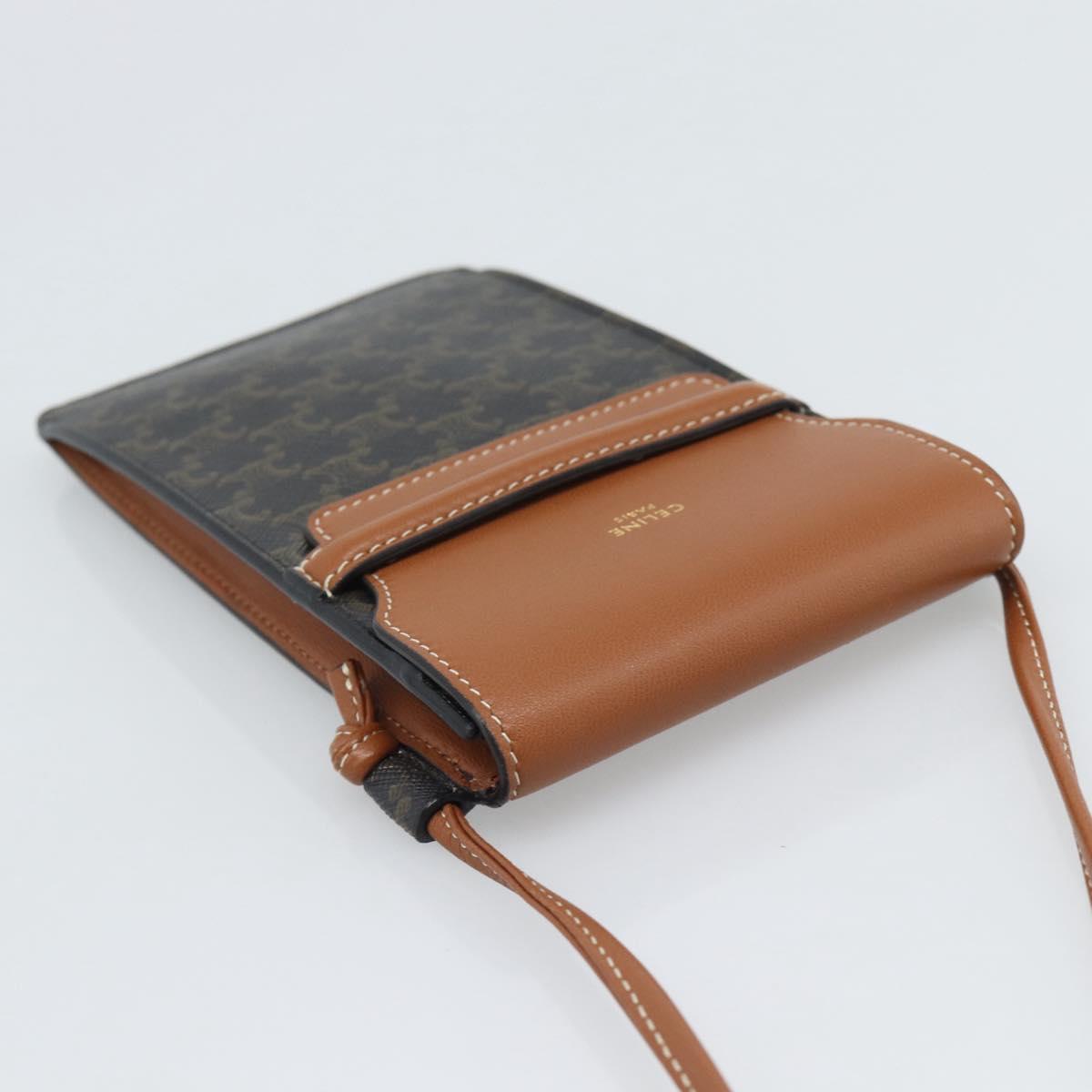 CELINE Triomphe Shoulder Pouch Bag PVC Black Auth ka4814V