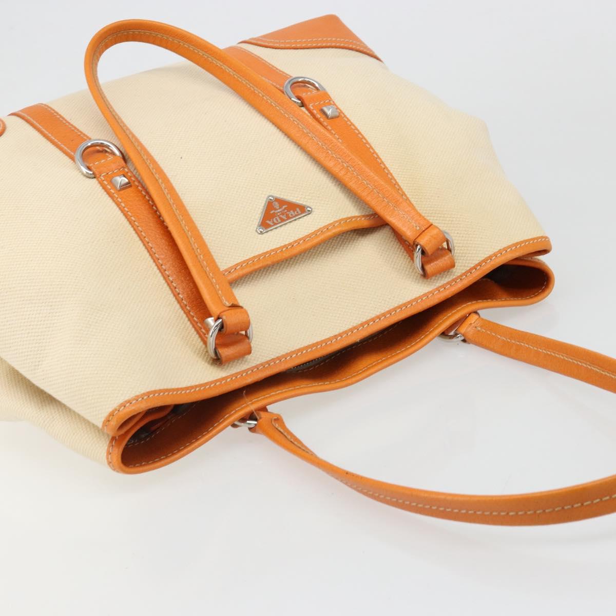 PRADA Tote Bag Canvas Beige Silver Auth ka4818V