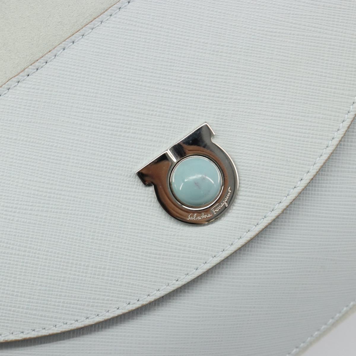 Salvatore Ferragamo Hand Bag Suede Leather Light Blue Silver Auth ka4819A