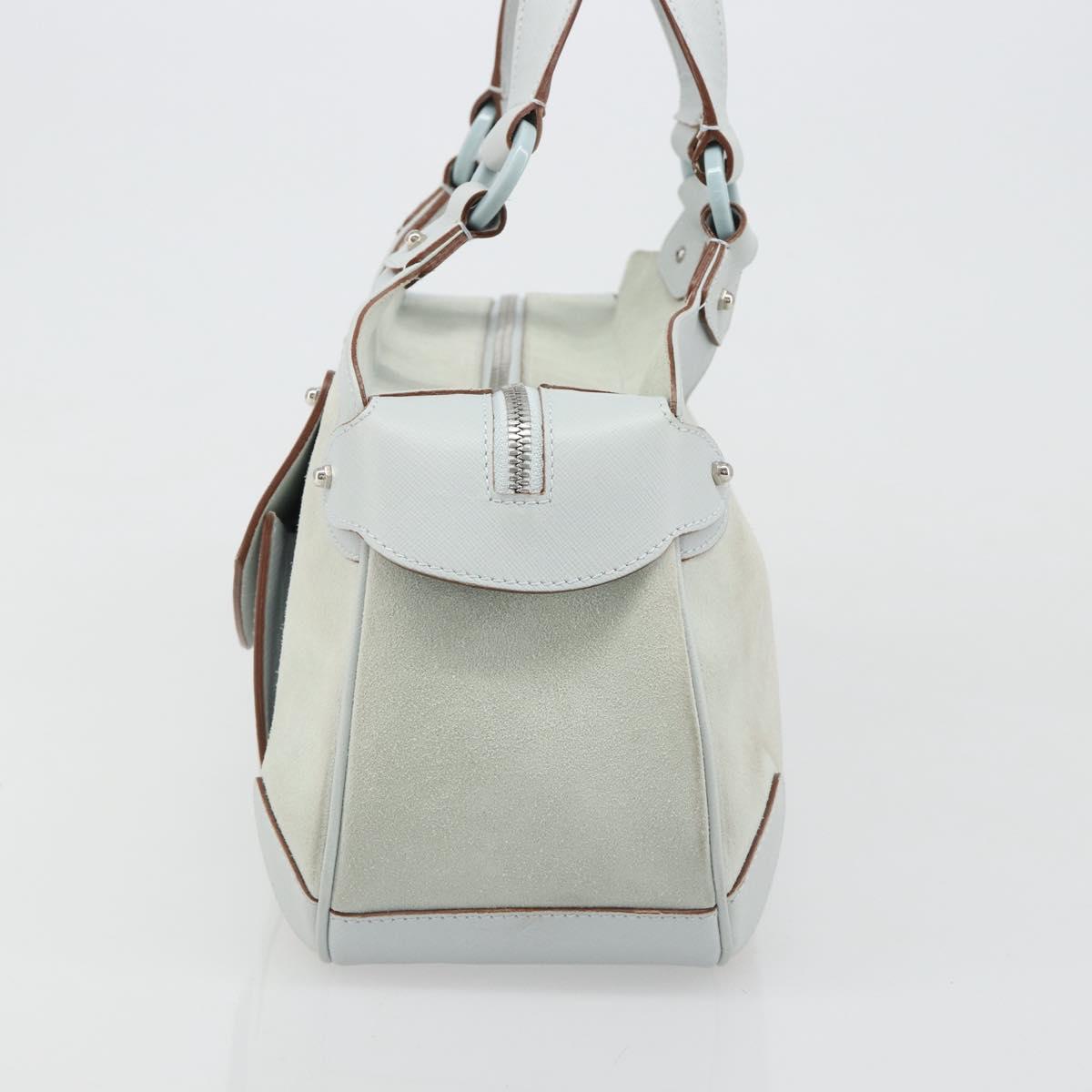 Salvatore Ferragamo Hand Bag Suede Leather Light Blue Silver Auth ka4819A
