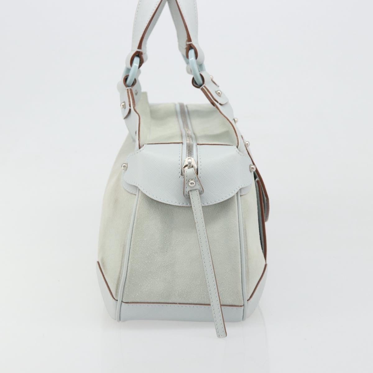 Salvatore Ferragamo Hand Bag Suede Leather Light Blue Silver Auth ka4819A
