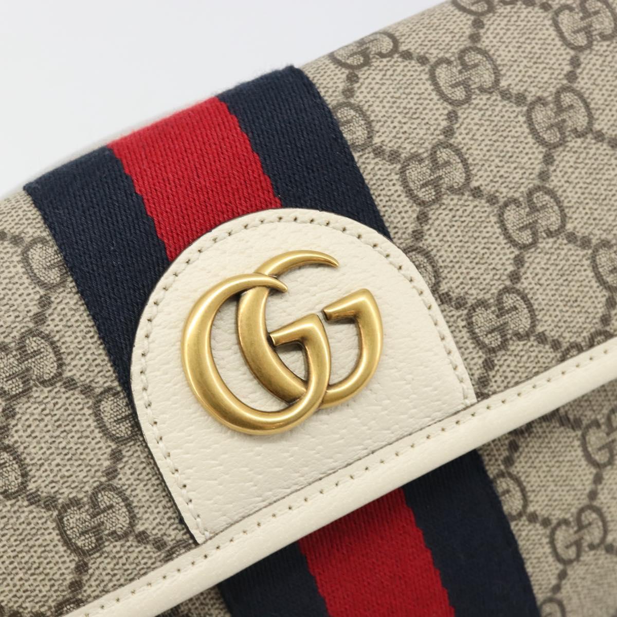 GUCCI GG Supreme Sherry Line Waist bag PVC Beige Red Navy 674081 Auth ka4820V