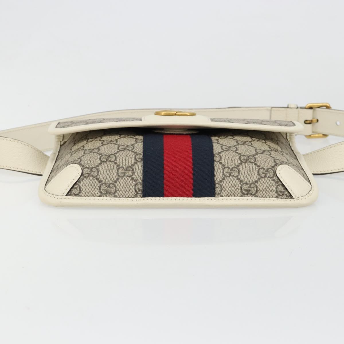 GUCCI GG Supreme Sherry Line Waist bag PVC Beige Red Navy 674081 Auth ka4820V