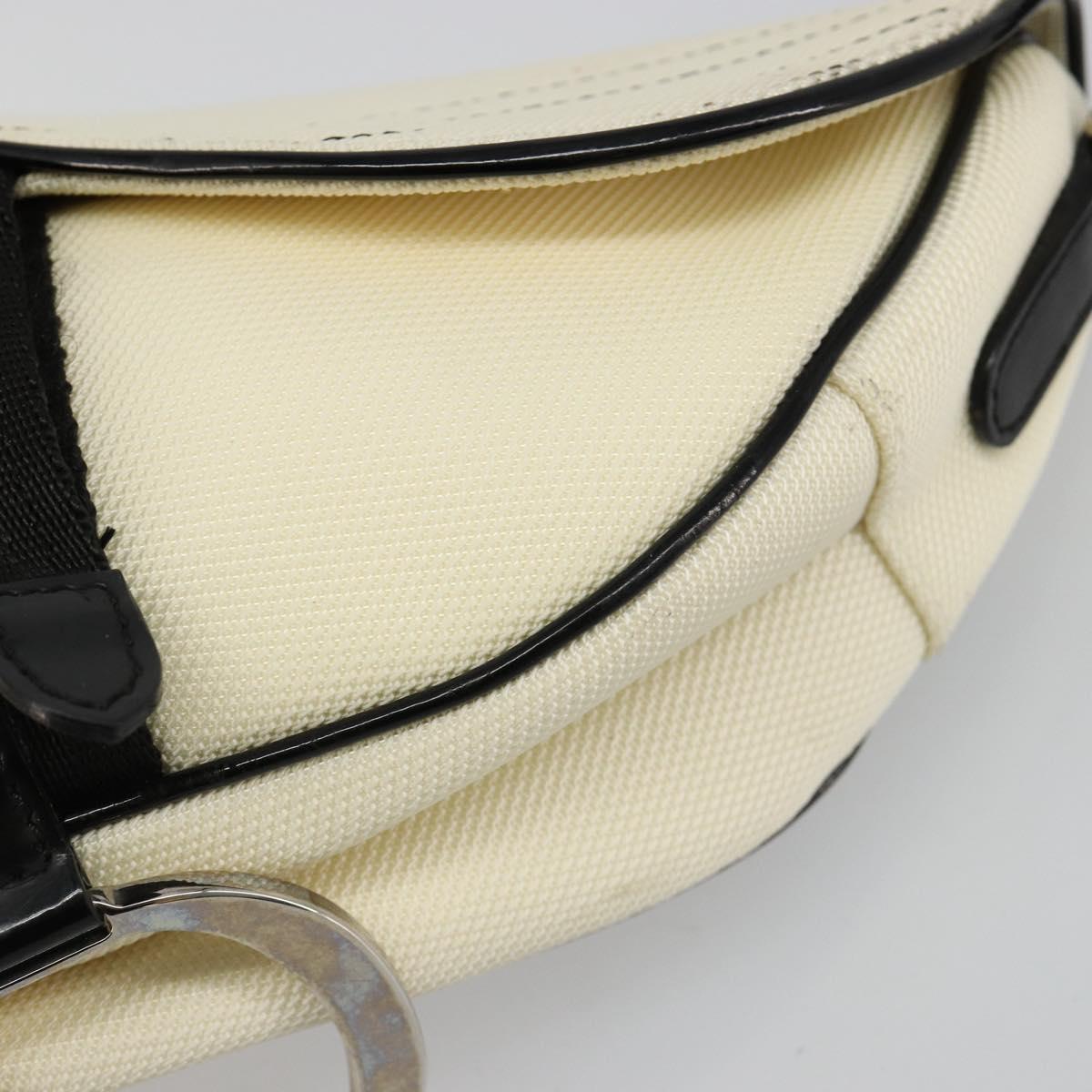 Christian Dior Saddle Shoulder Bag Canvas Beige Silver Auth ka4822V