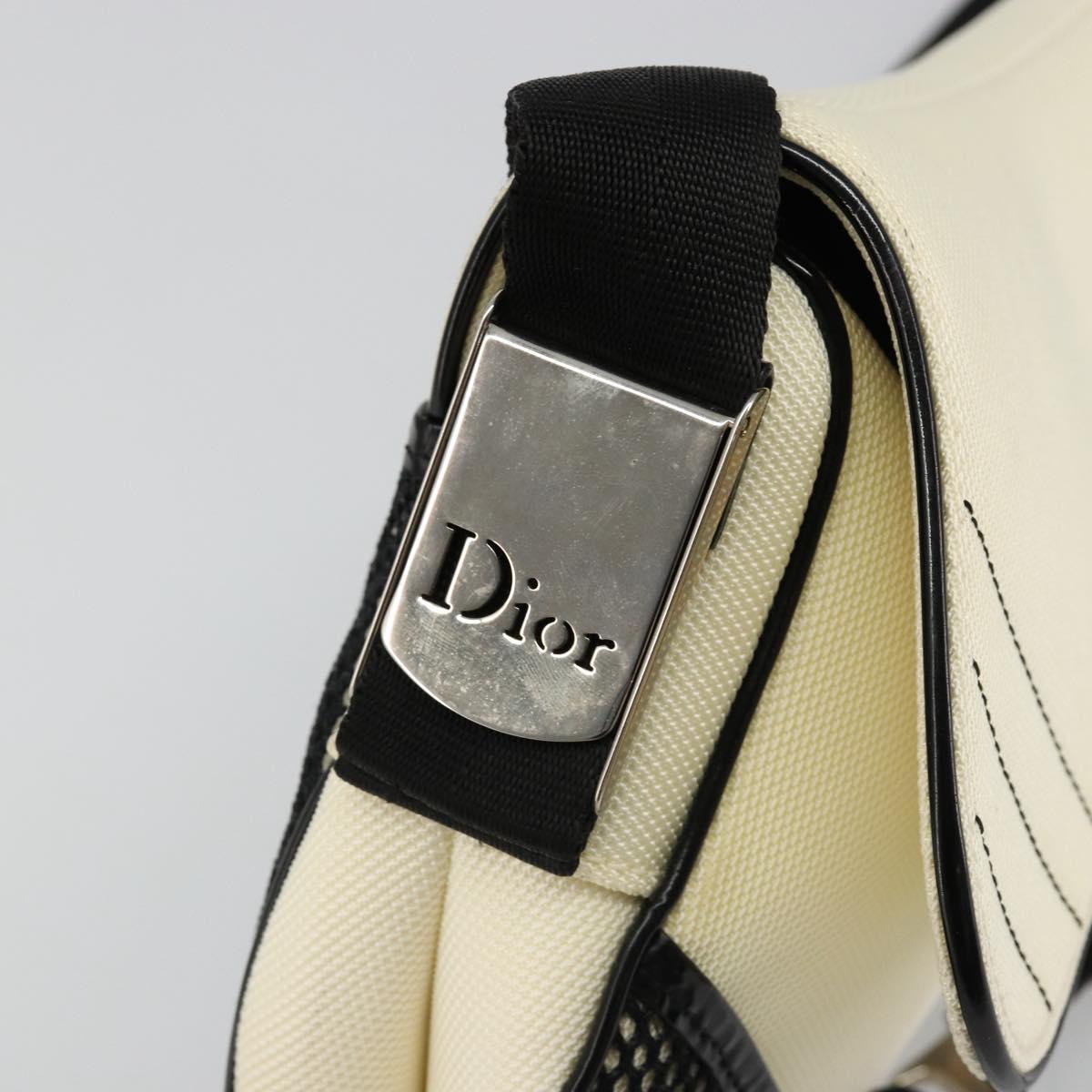 Christian Dior Saddle Shoulder Bag Canvas Beige Silver Auth ka4822V