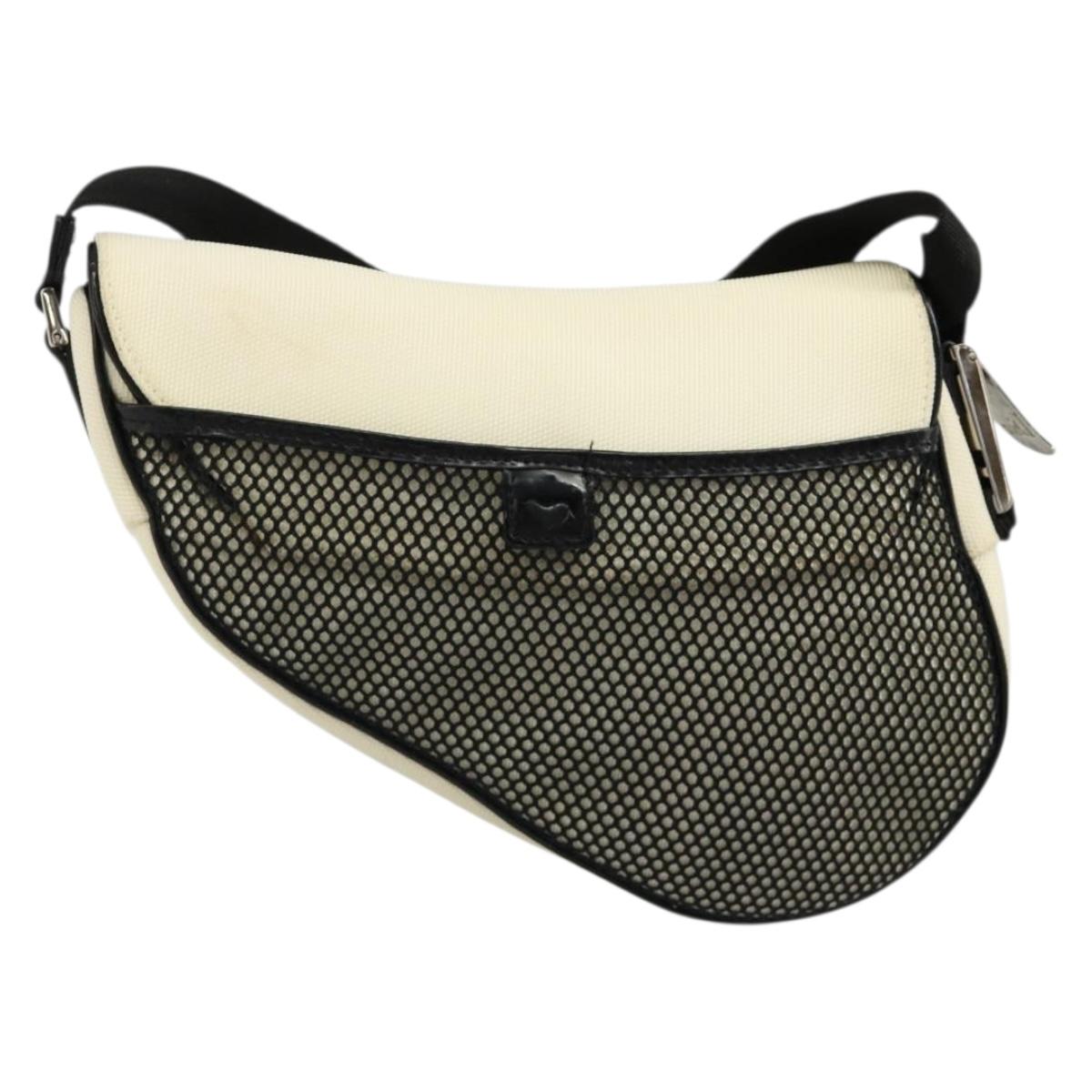 Christian Dior Saddle Shoulder Bag Canvas Beige Silver Auth ka4822V